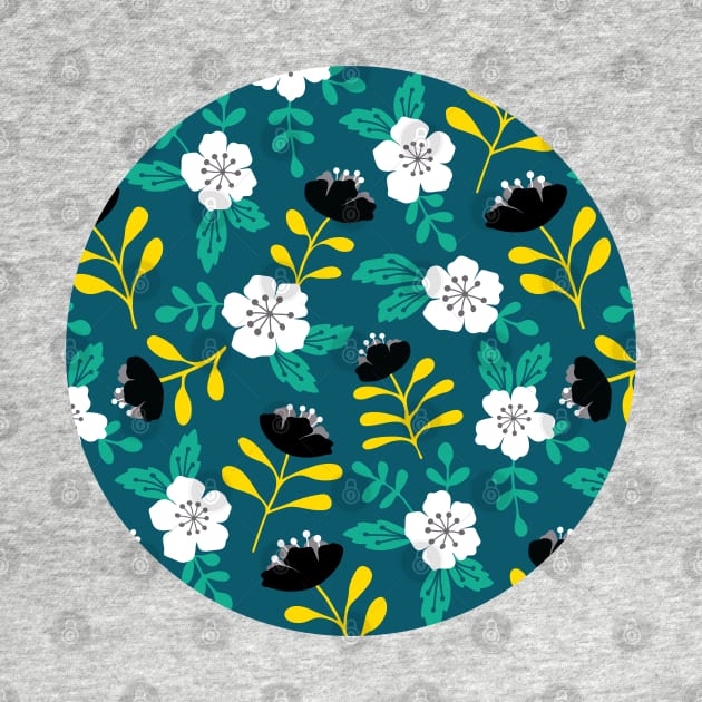 Bold sakura flower pattern in teal green by Jennifer Ladd